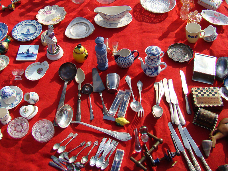 A table of wares at a bazaar in Brussels